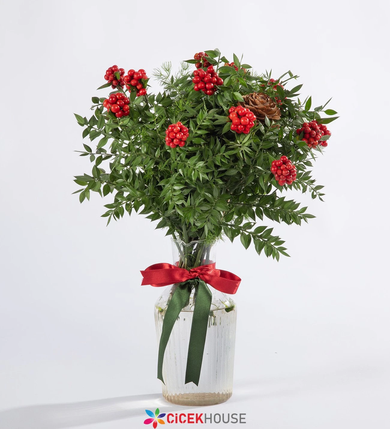 Çizgili Vazoda Kokina Aranjmanı