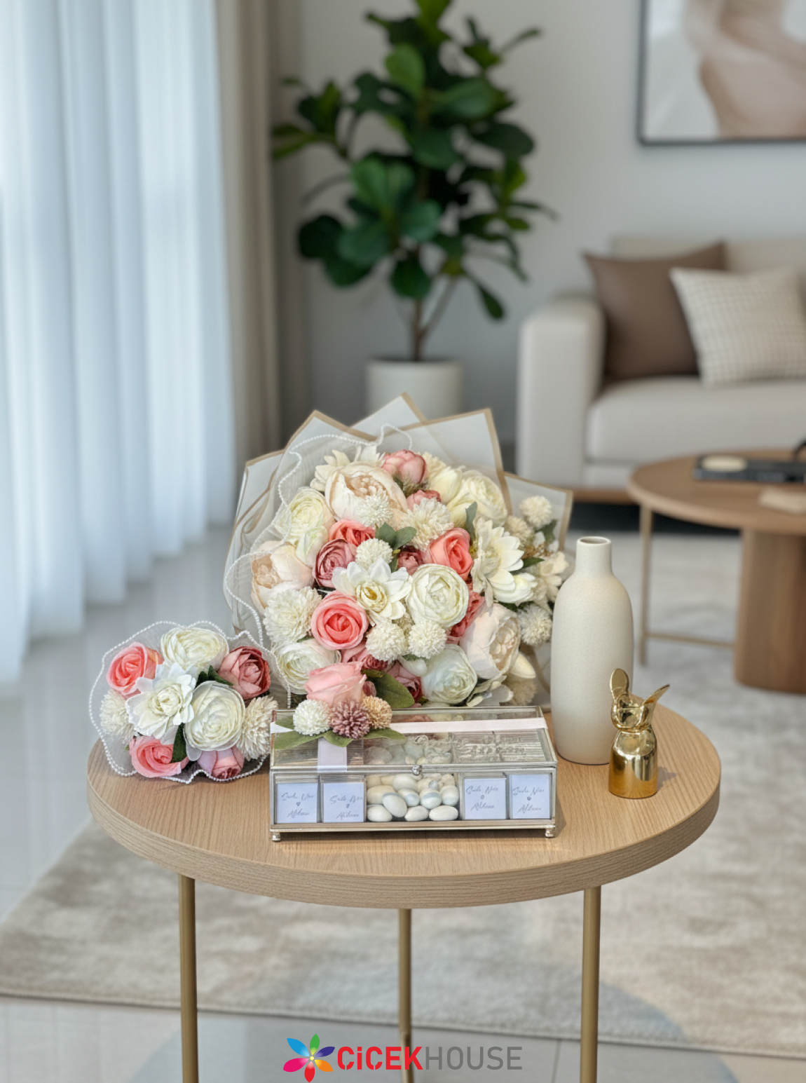 Krem & Pembe Tonlarında Nişan Seti