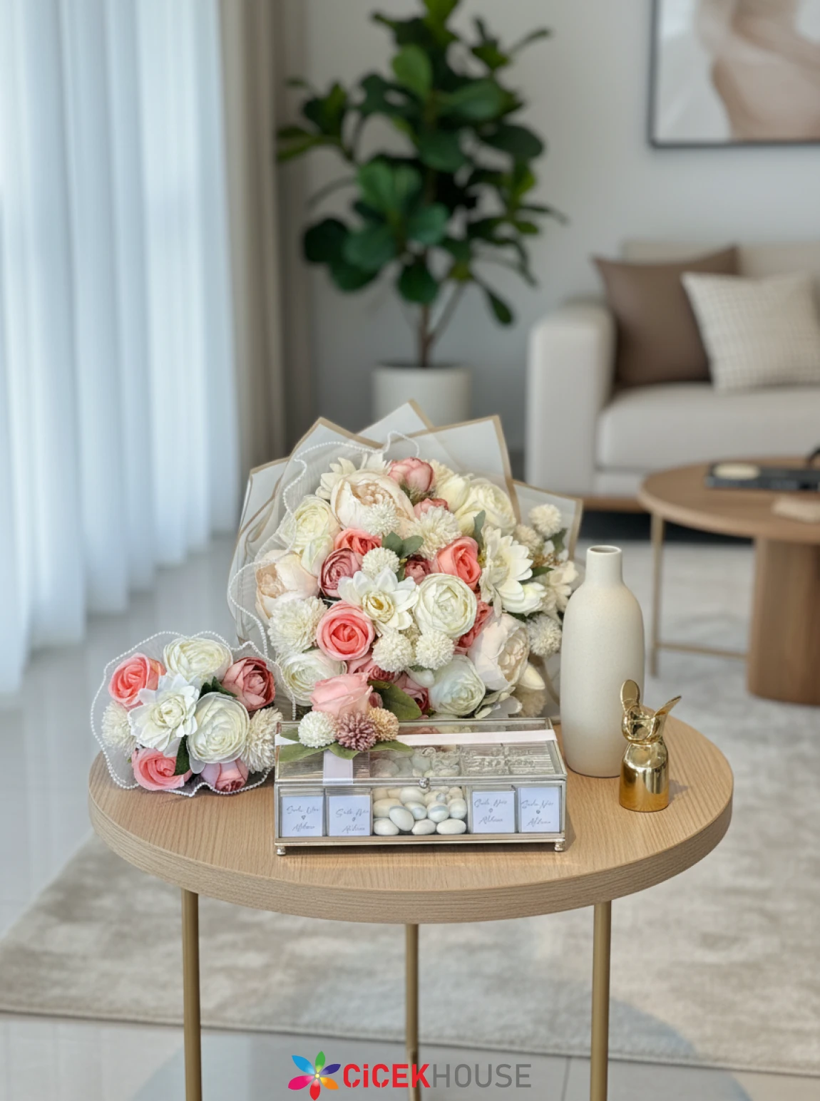 Krem & Pembe Tonlarında Nişan Seti