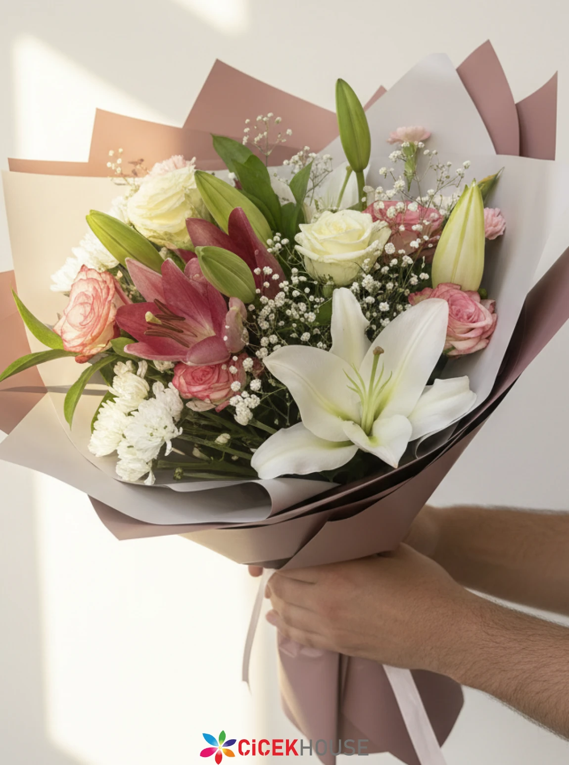 Large Bouquet Of Lilies And Roses