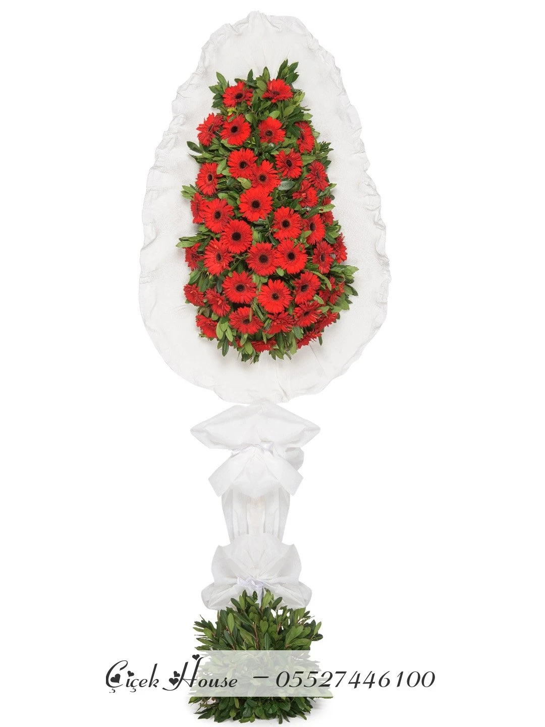Tek Katlı Kırmızı Gerbera Çelenk