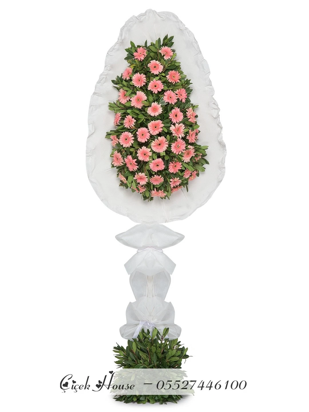 Tek Katlı Pembe Gerbera Çelenk
