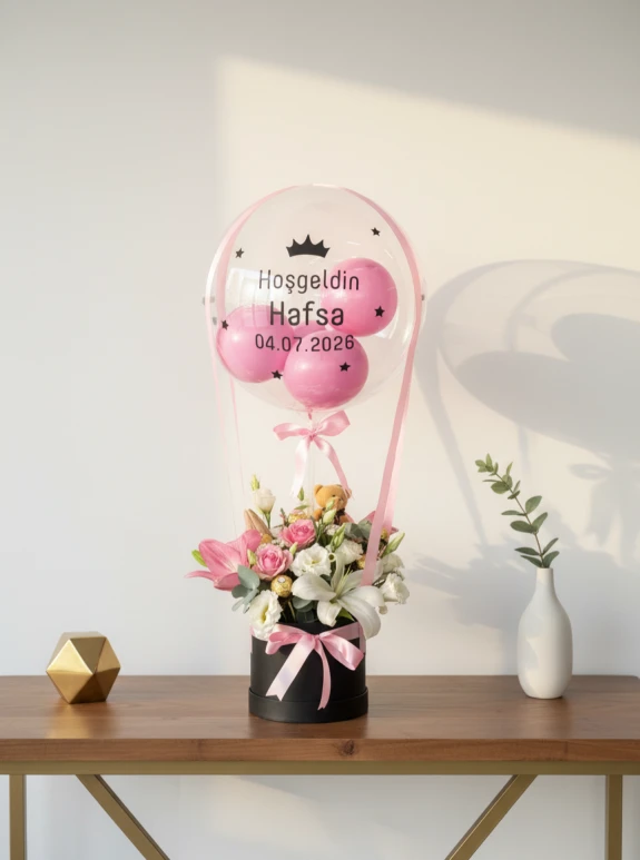 Balonlu Kutuda Pembe Çiçekler