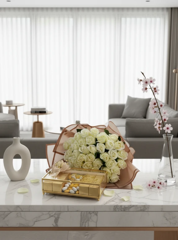 Islak Beyaz Gül Ve Çikolata