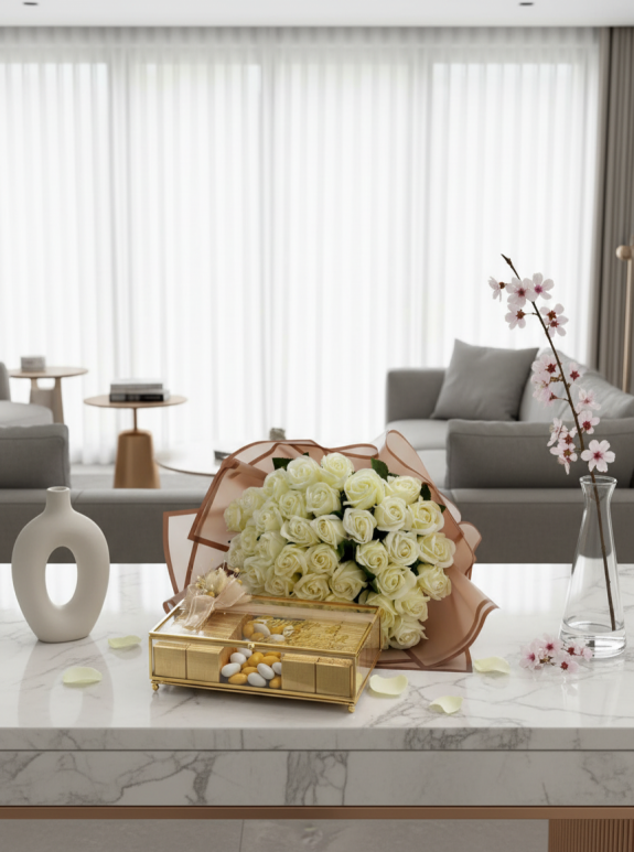 Islak Beyaz Gül Ve Çikolata