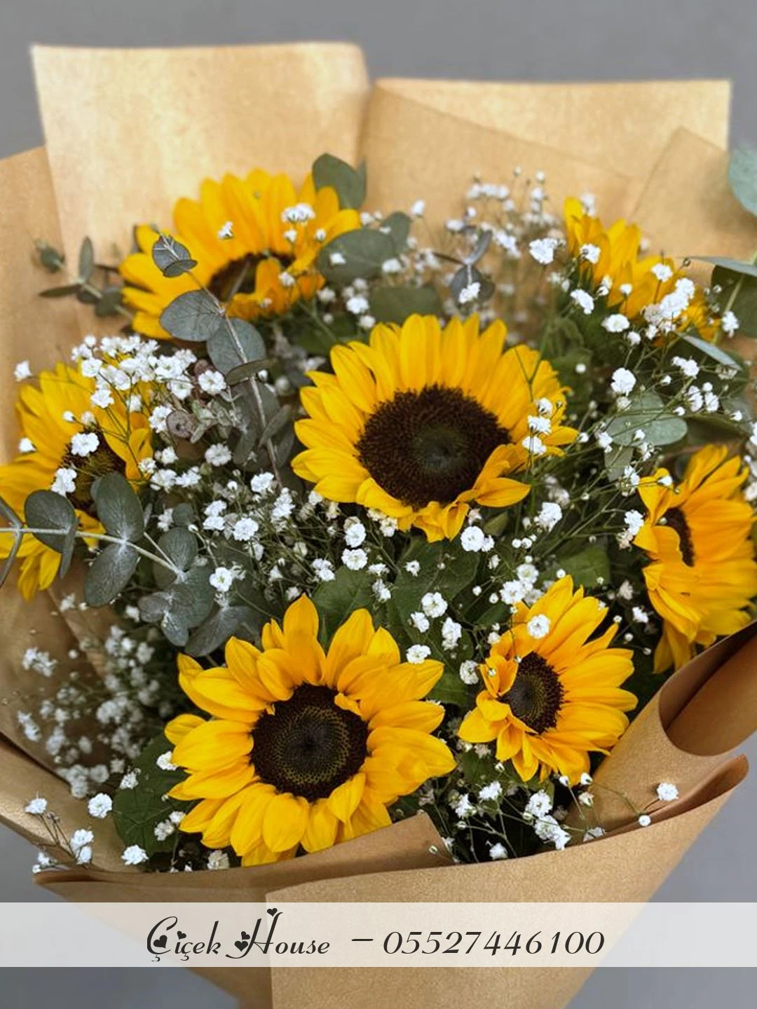 Kraft Kağıtta Ayçiçeği Buketi