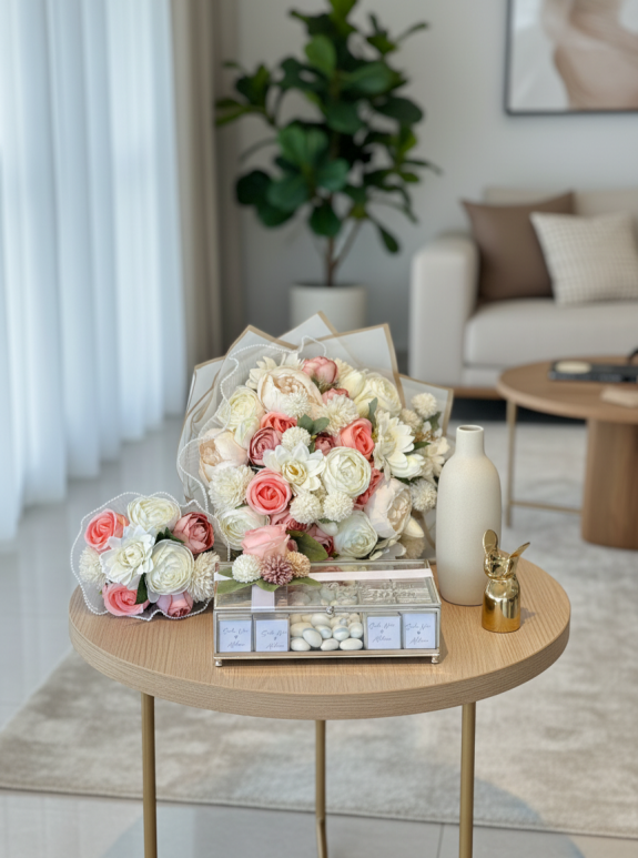 Krem & Pembe Tonlarında Nişan Seti