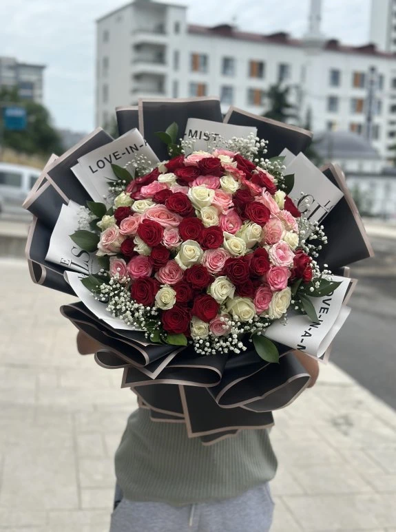Premium Renkli Gül Buketi