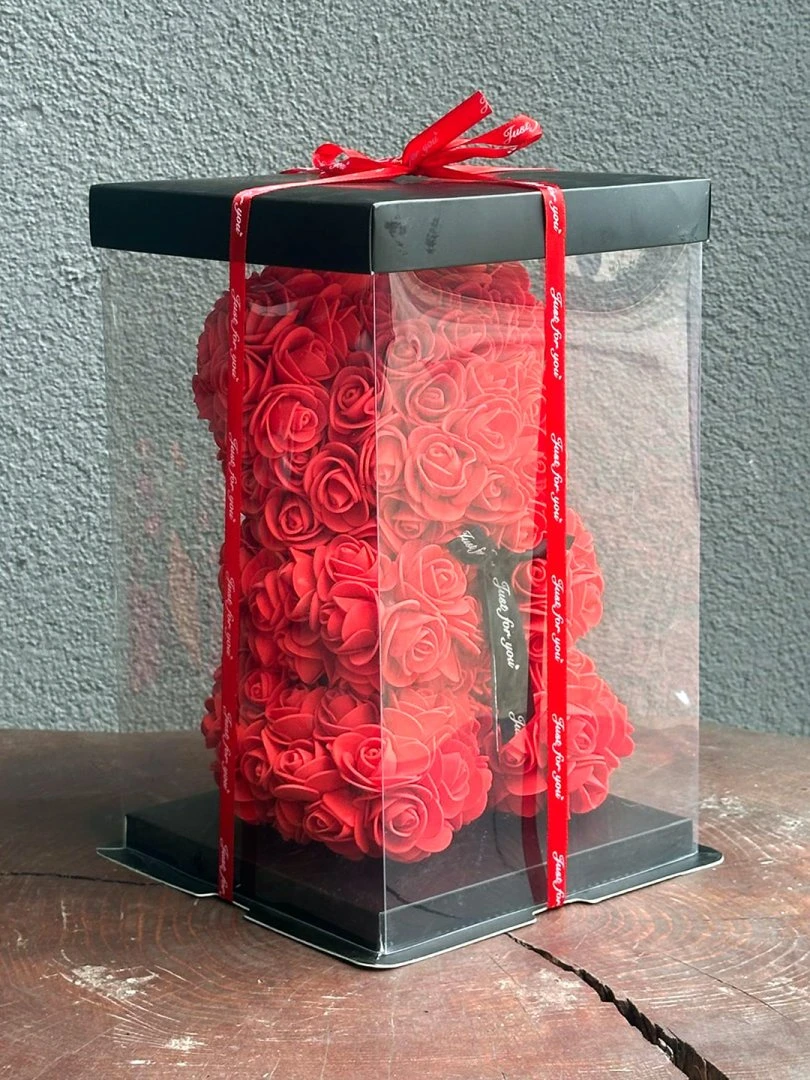 Teddy Bear Ayıcık Yapay Gül Kırmızı1