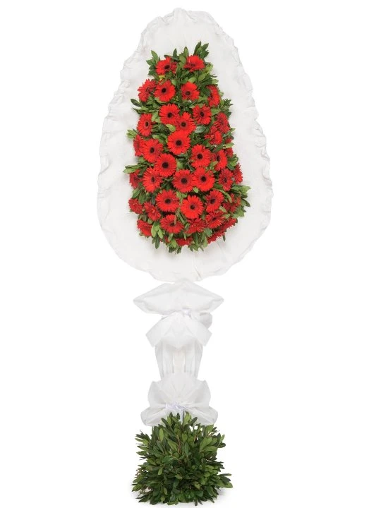 Tek Katlı Kırmızı Gerbera Çelenk