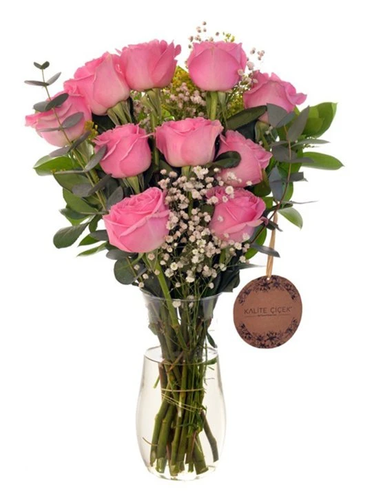 Vazoda 10lu Pembe Gül