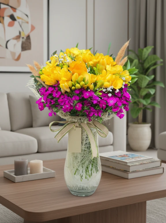 Vazoda Sarı Frezya Ve Hüsnüyusuf