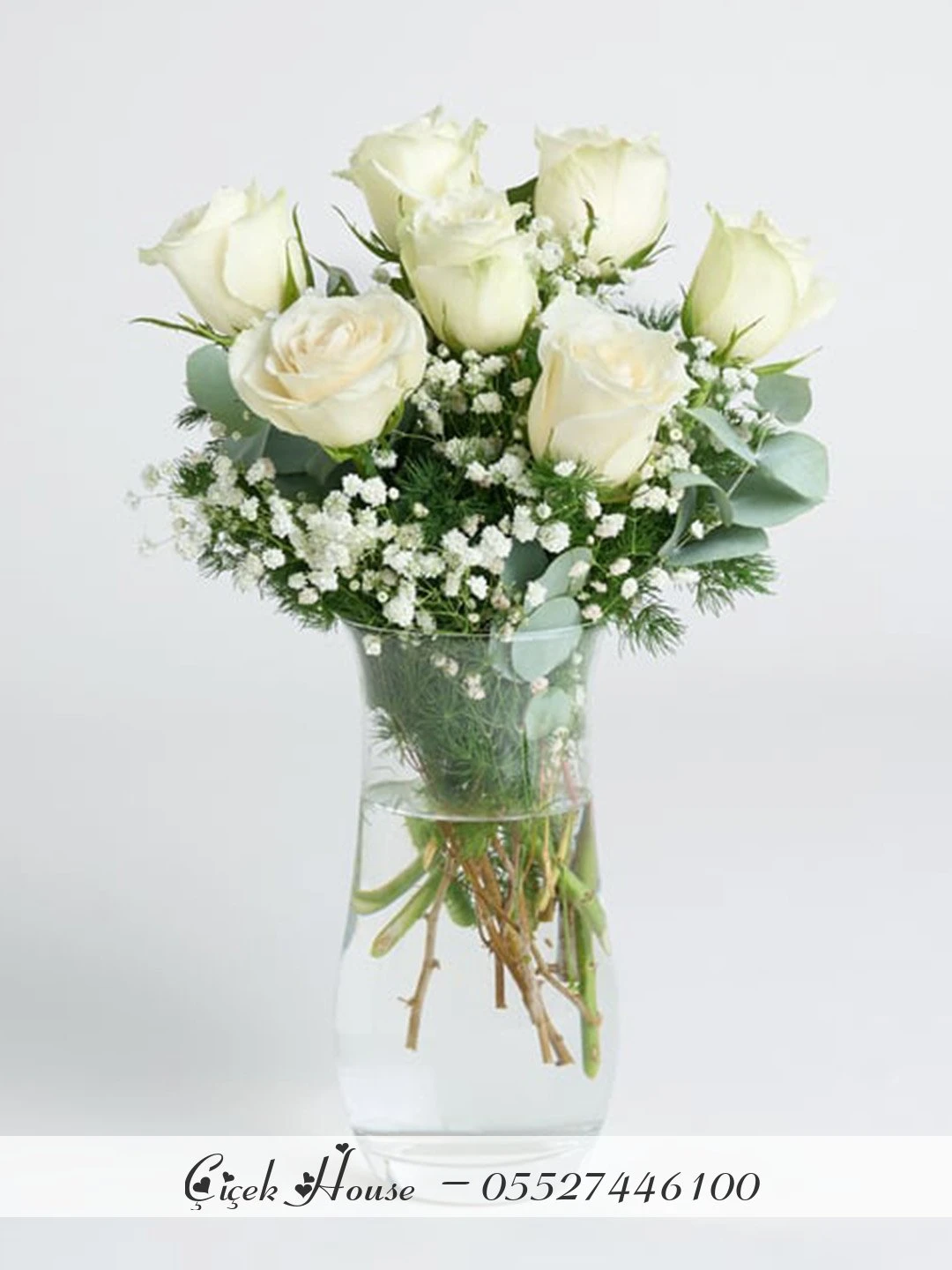 Vazoda 7li Beyaz Gül
